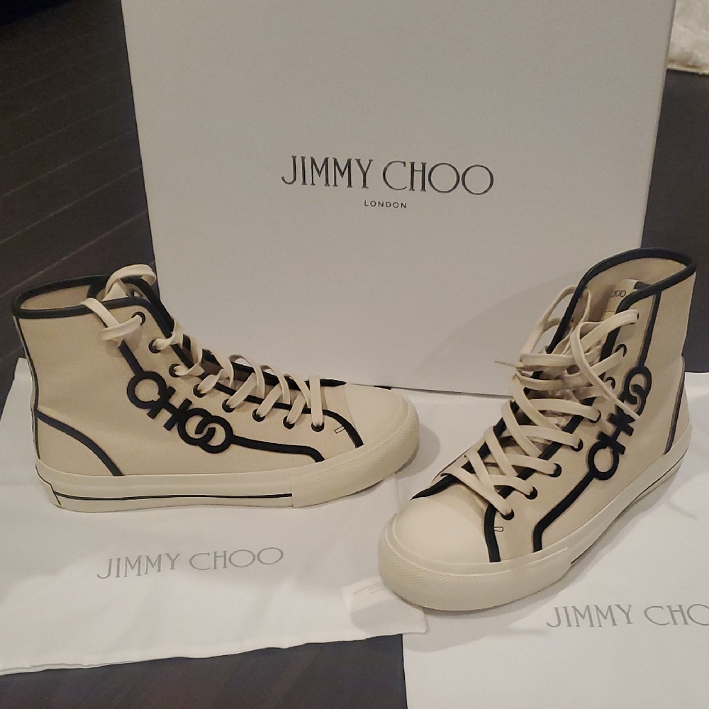 Jimmy Choo Beige and Black High-Top Sneakers
